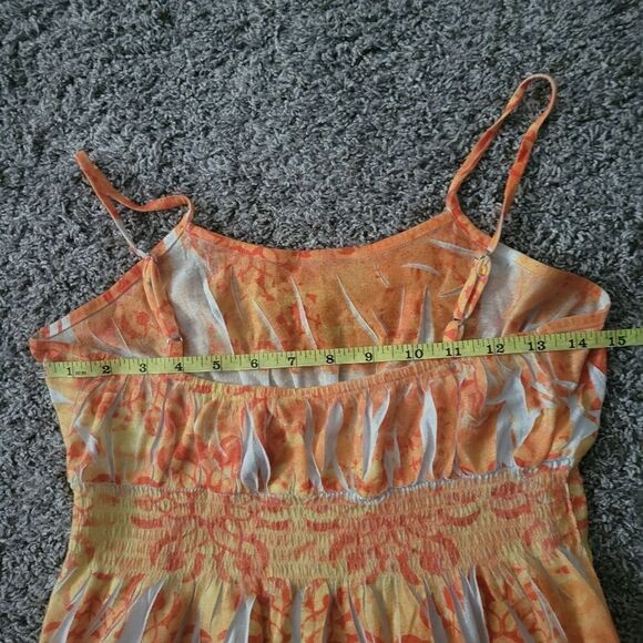 Style Works  Orange White Floral Feather  Spaghetti Strap Summer Dress Size M - Picture 14 of 14